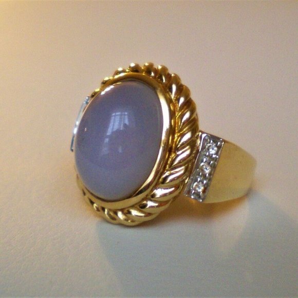 Designer Laura Ramsey 14K Yellow Gold Blue Chalcedony Diamond Cocktail Ring 12 g - Picture 5 of 12